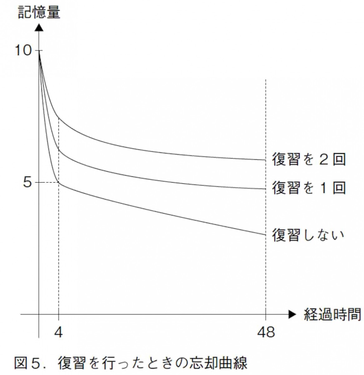 復習を行った時の忘却曲線