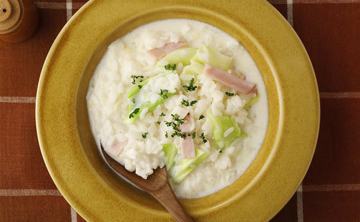 ハムとキャベツのチーズリゾット